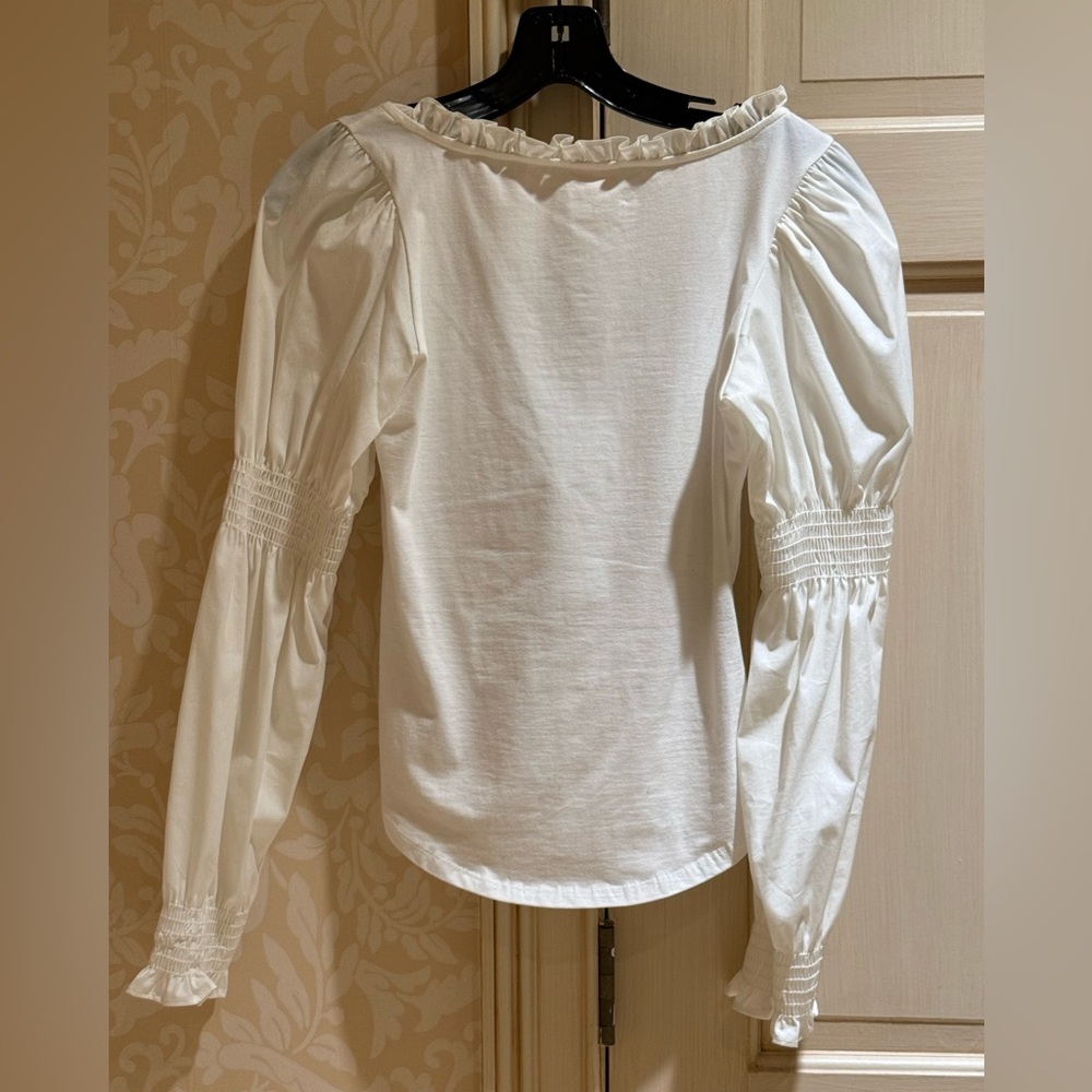 Cinq a Sept Ruffle V Neck Ruched Top - Picture 2 of 5